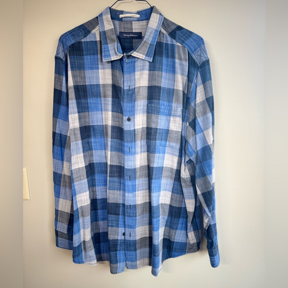 Tommy Bahama Blue and White Checkered Shirt